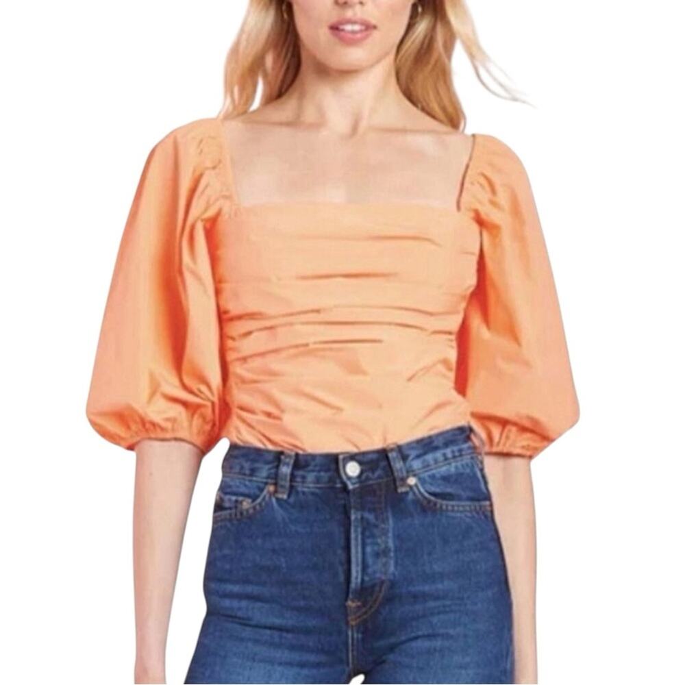 Amanda Uprichard Lucrezia Peach Orange Puff Sleeve Bodysuit XS